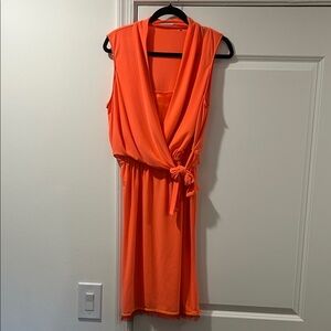 Tahari Bold Orange Sleeveless Midi Dress